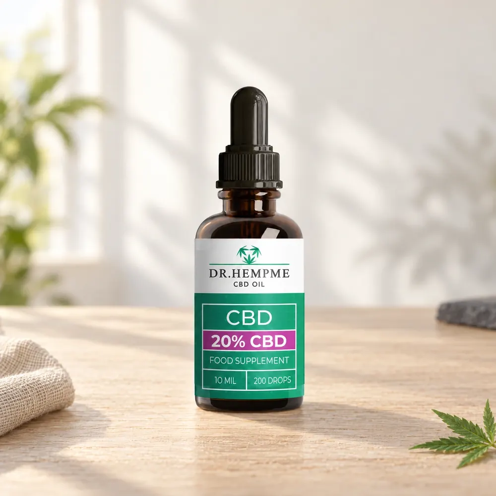 20% CBD oil 2000mg bottle on a table